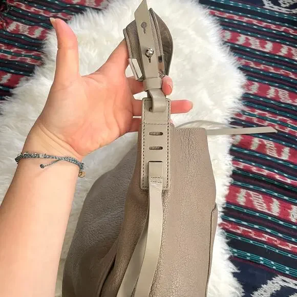 All Saints Taupe Leather Hobo Bag Shoulder Purse - Picture 6 of 15